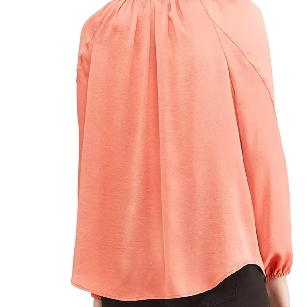 ‼️5/$25‼️ Chaps Women's Ruffle Hammered Satin Peasant Top Blouse - Picture 6 of 6